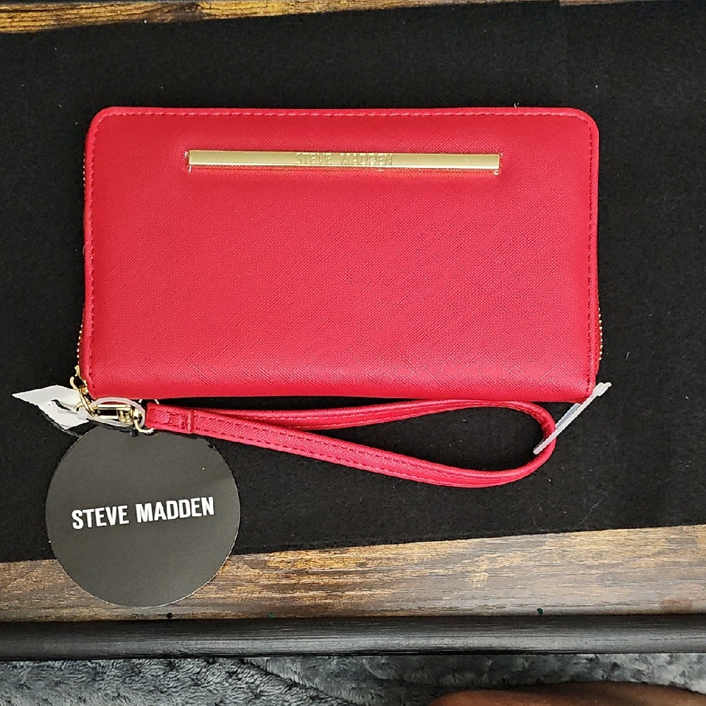 Steve Madden Vibrant Red Wristlet with Gold Detail
